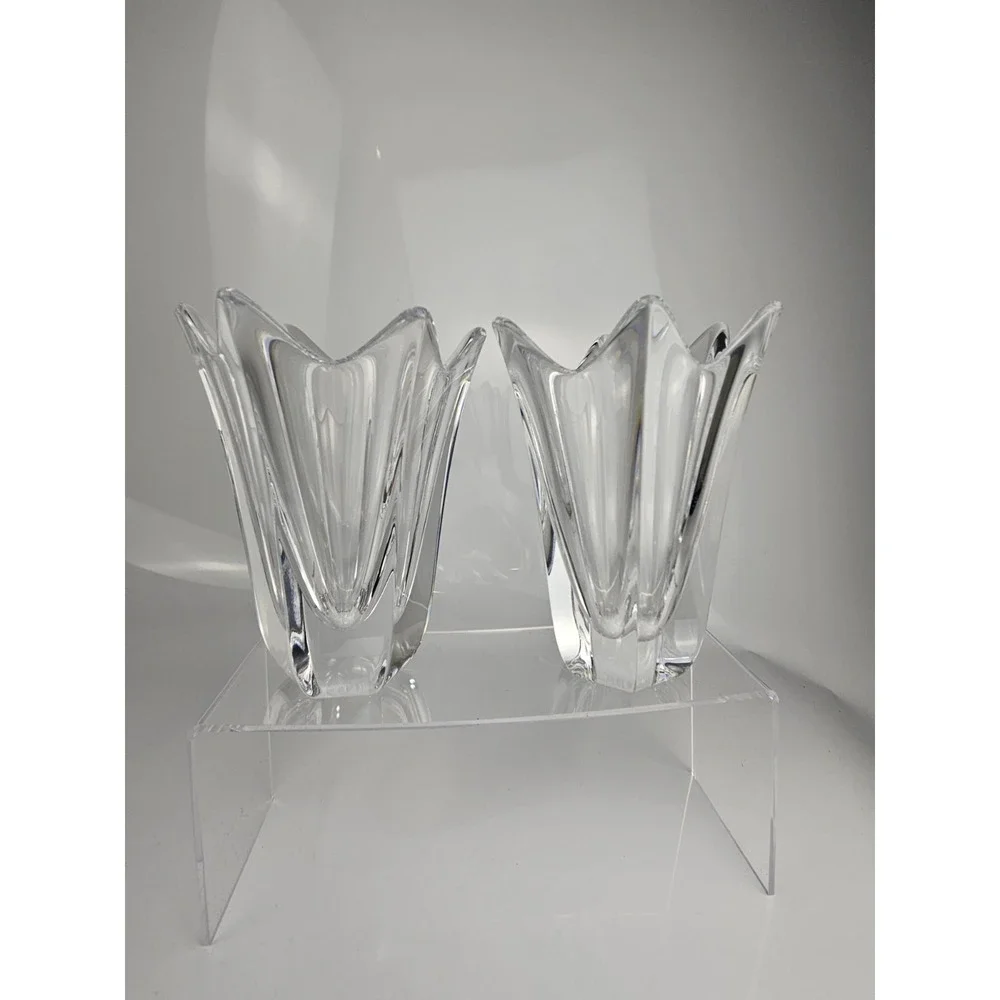 Set Of‎ 2 Orrefors Crystal Belle Tulip Flower Vases 5 7/8 Inch Paneled Lovely